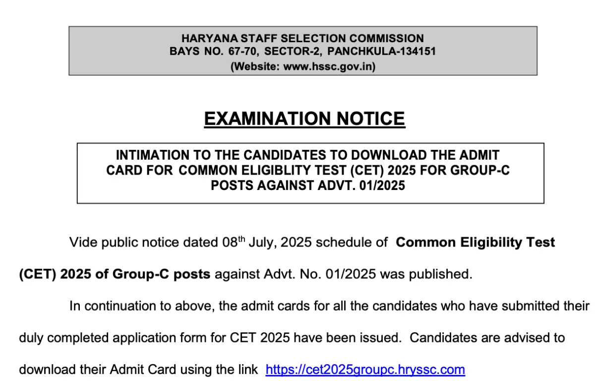 CET Admit Card 2025