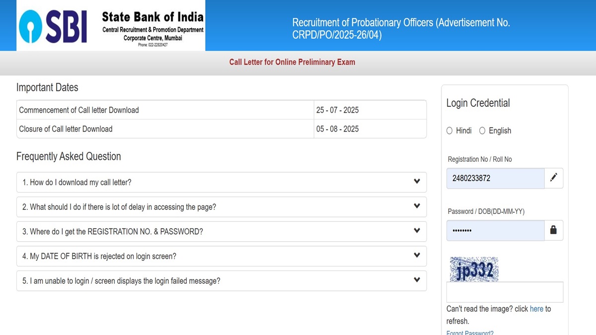 SBI PO Admit Card 2025