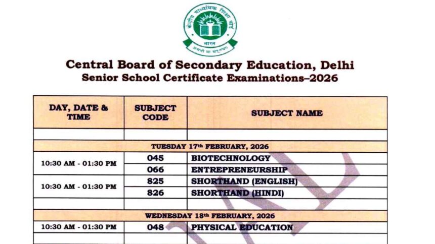 CBSE Board Time Table 2026