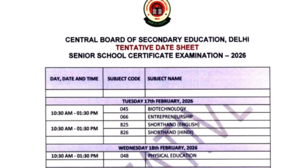 CBSE Board Time Table 2026