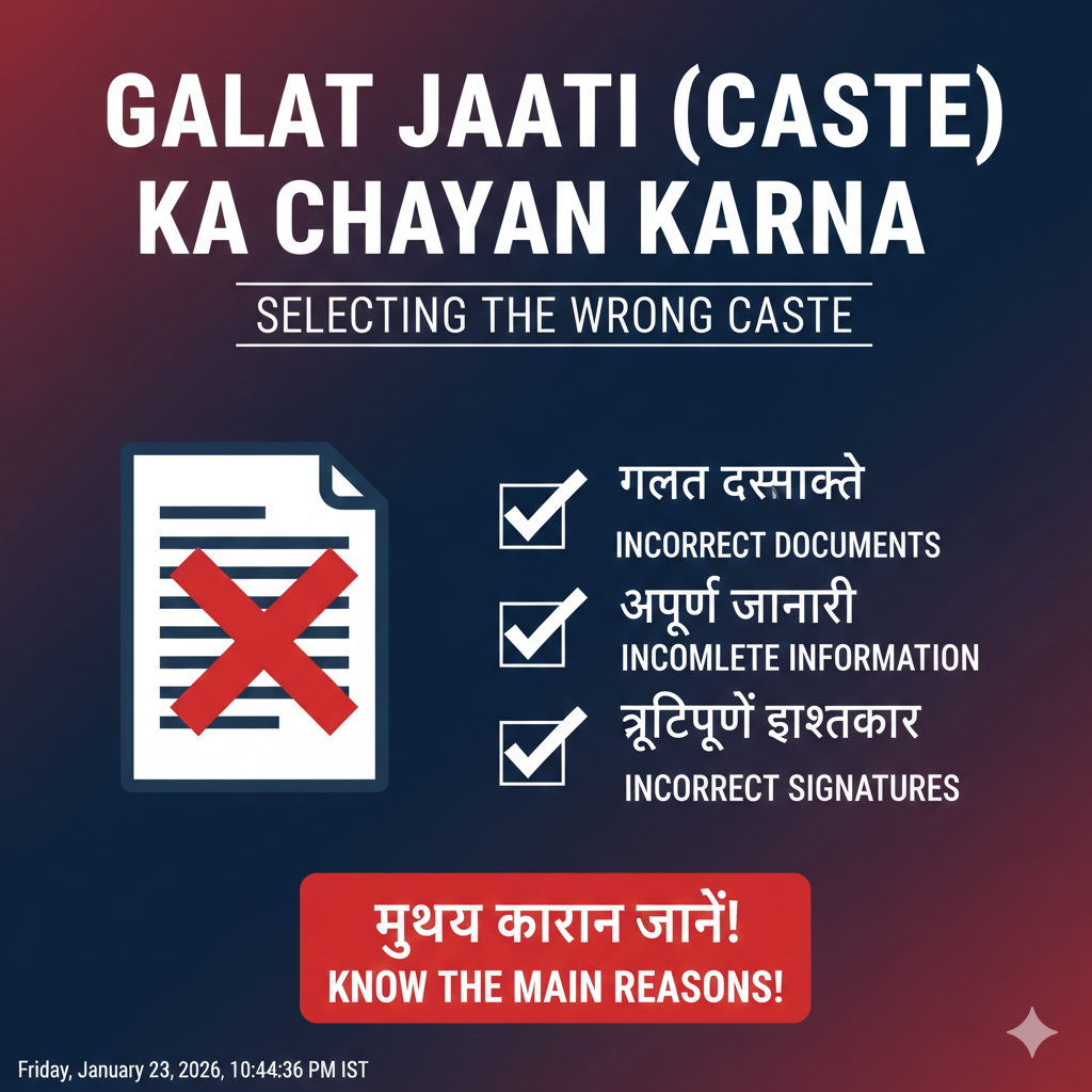 जाति प्रमाण पत्र आवेदन रिजेक्ट होने के कारण 2 जाति प्रमाण पत्र आवेदन रिजेक्ट होने के कारण